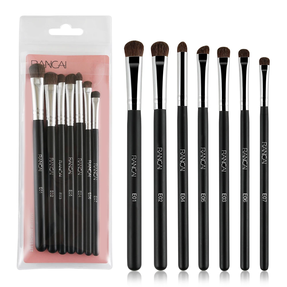 
RANCAI 7pcs EyeShadow Brushes Set Natural Horse Pony Hair Cosmetics Blending Smudge Shader Makeup Brushes 