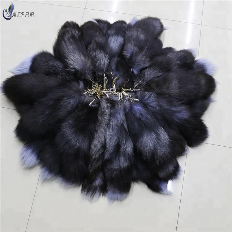 ALICEFUR High quality silver fox fur tail keyring real fox fur key ring bag pendants