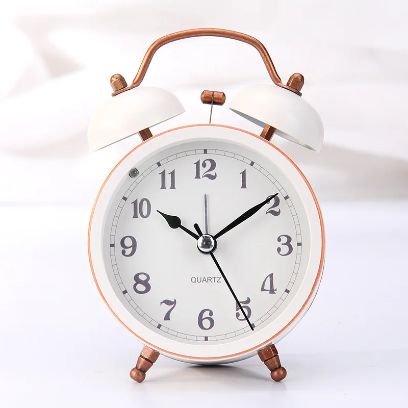 Metal twin bell alarm clock 3inch size with bamboo finishing case