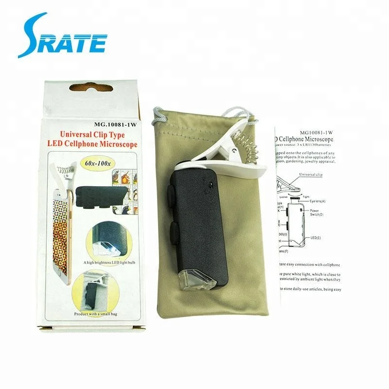 60X-100X Optical Zoom digital microscope with Mobile Phone clip
