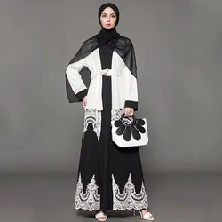 Hot sale China factory stylish design front open lace muslim wear abaya coat dubai