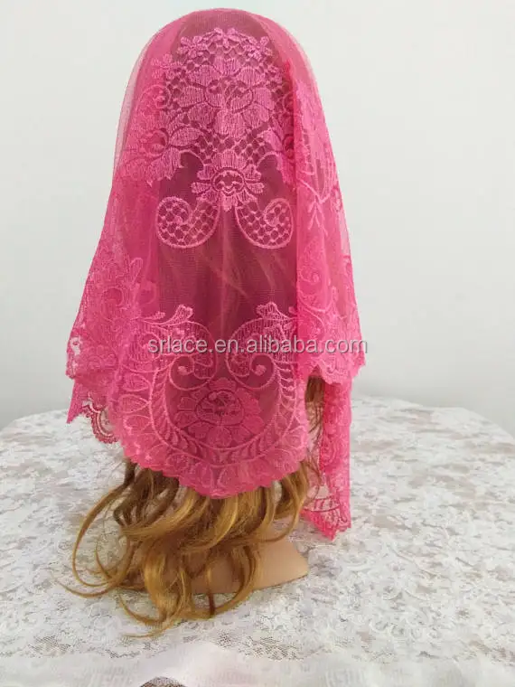 Hot Pink Embroidery Spanish Lace Mantilla Cathedral Chapel Lace Veil