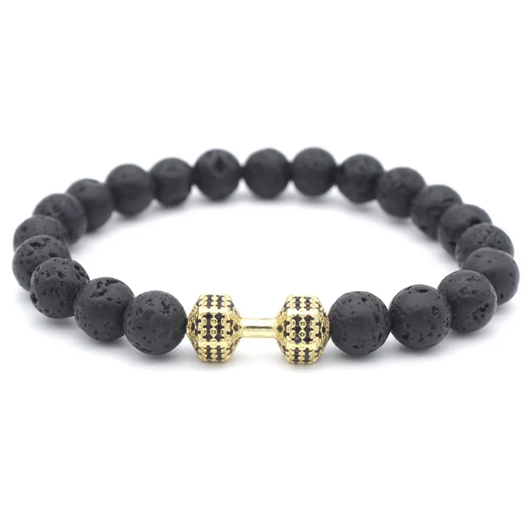 FITLatest fashion dumbbell bracelet accessories Wholesale Handmade Natural Stone Bead Gym Dumbbell Bracelet for Men