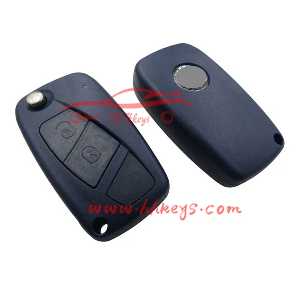 Navy Blue Flip 3 button Car Key Shell Case FOB For Fiat Panda Punto Bravo