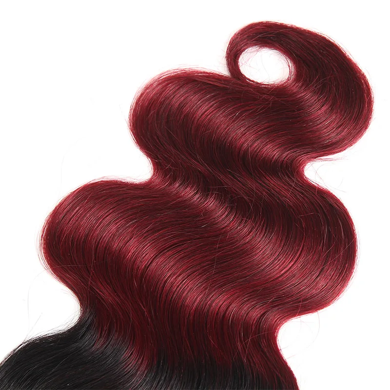 
Wholesale Two Tone 1B/99# Body Wave Hair Weave 3 Pcs With Lace Closure Ombre Colored Burgundy Human Hair Bundles With Closure 