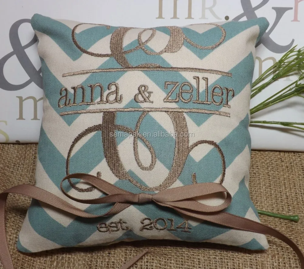 
Chinese embroidered ring bearer jute pillows 