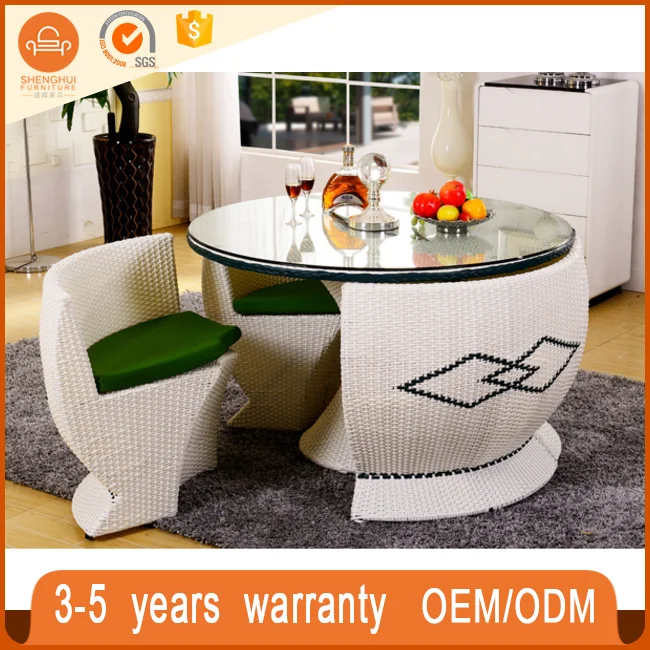 
Factory Production Saving Space Rattan Patio Garden Furniture 4 Seater And White Sofa Cafe Round Table 