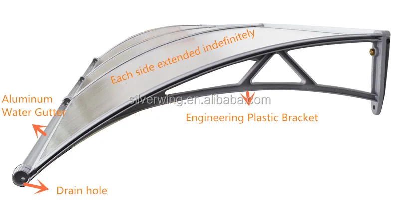 New design Polycarbonate Plastic awning with Big water gutter canopy sun shade awnings for Patio and Balcony and windows