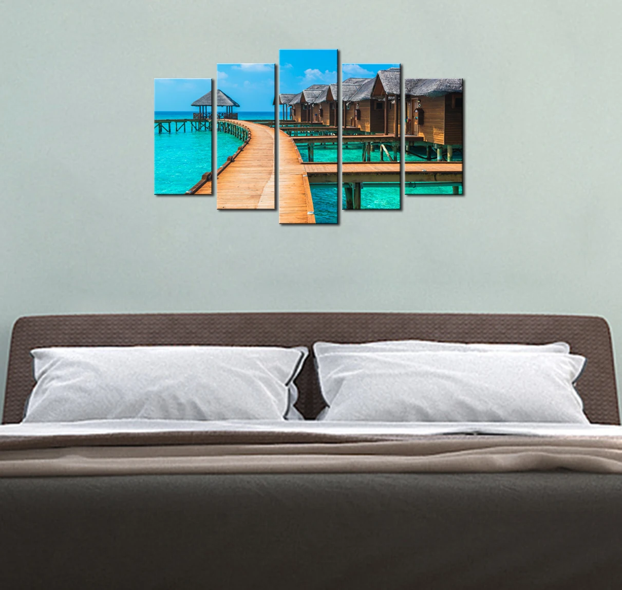 Украшение для дома и офиса, настенное искусство с деревянной рамкой, 5 шт., скала над голубым океаном, пейзаж, Картина на холсте, картина маслом