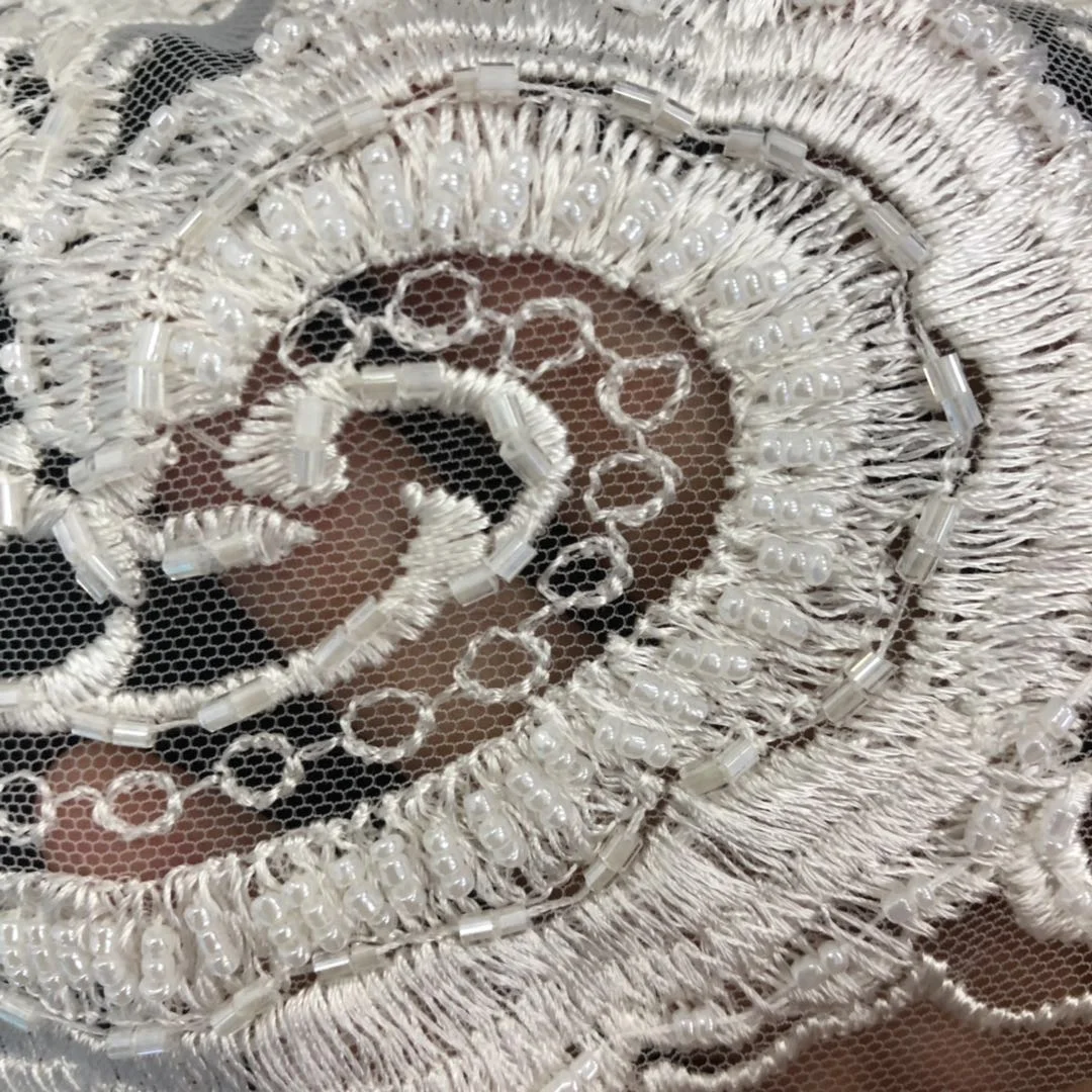 African beaded embroidery lace fabric swiss bridal chantilly guipure lace for wedding dress
