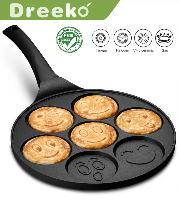 Die cast Aluminum Nonstick 7 hole baking egg pan smile Face Pancake