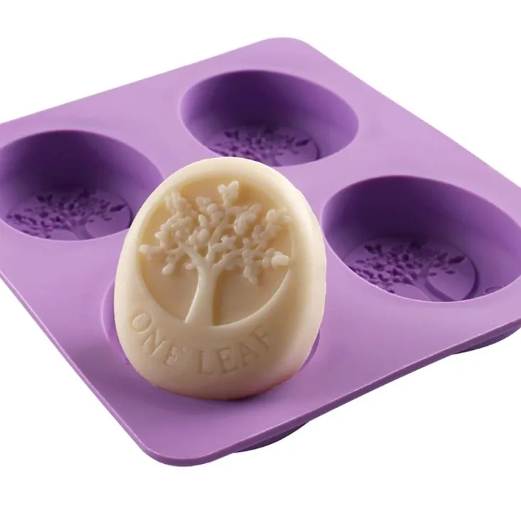 4 Holes Olive Tree Pattern Handmade Silicone Soap Molds Soap Mold for Pudding Muffin Loaf