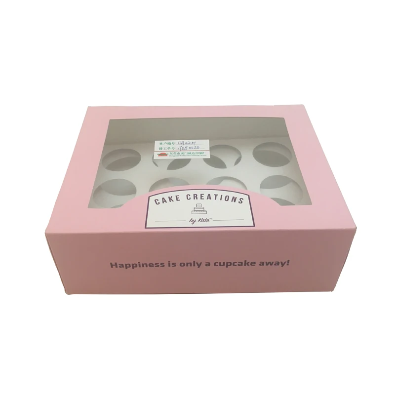 Hot sale eco-friendly custom logo printed colors mini muffin cupcake box with clear window foldable box 6 wholesale