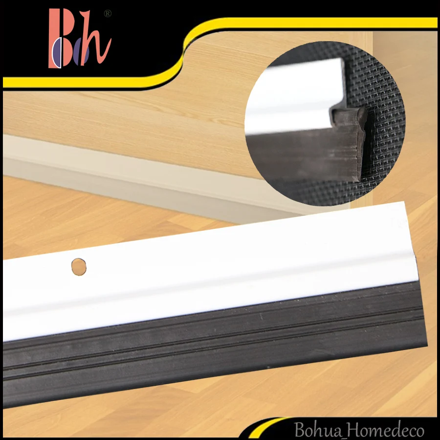 Bh Sealing Strips Door Bottom Seals Weatherstripping White Aluminium Alloy Bar with PVC Rubber Tape Draught Excluder