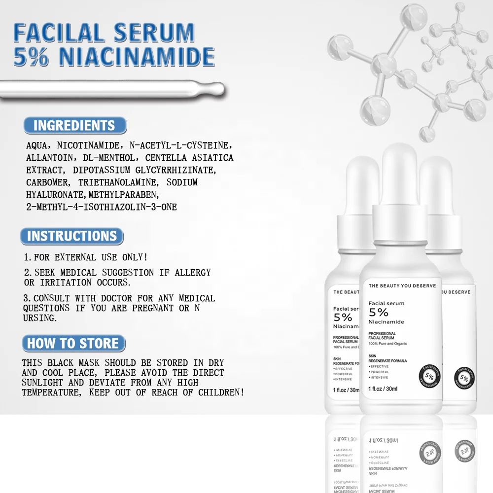 Private Label Skin Care Serum Face Essence Vit B3 Serum Factory Supply Niacinamide Serum
