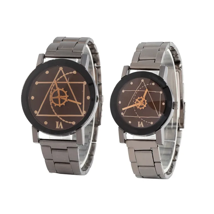 
Korean Gear Pair Watch Diamond Mirror Geometric Designs Steel Belt Quartz Watch couple Watch for Men and Women 