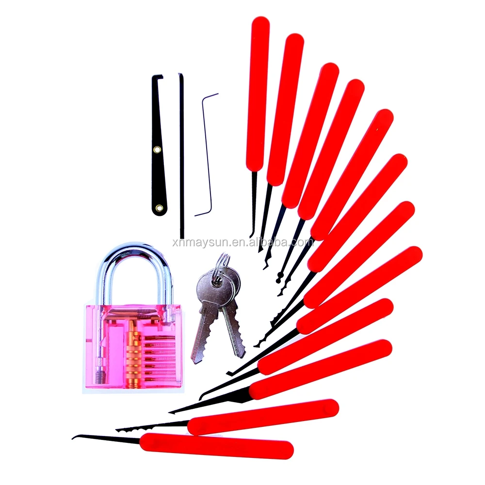 locksmith tools Transparent Practice Padlock with 12pcs lock pick set for Locksmith in Nylon bag