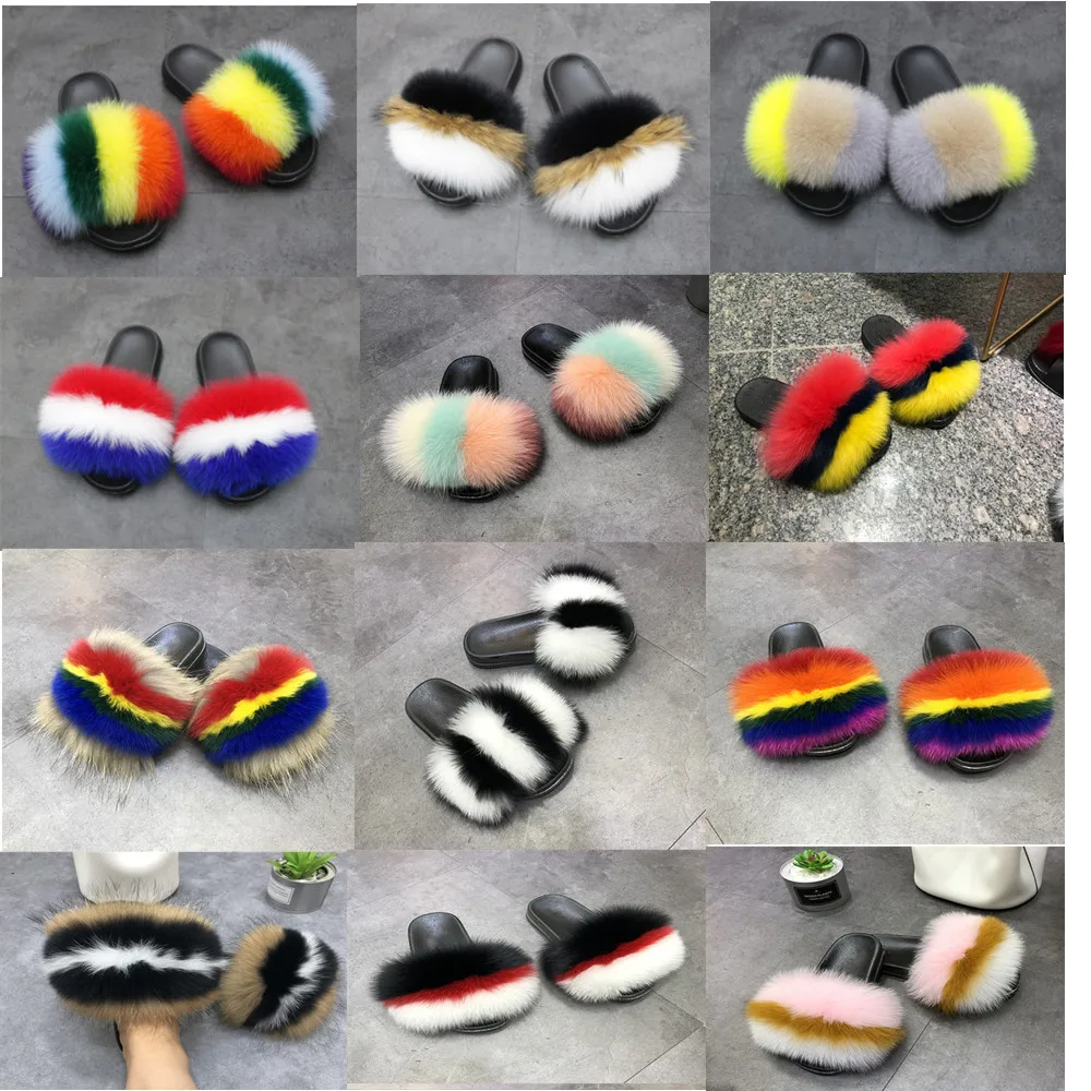 Custom Lady Fluffy Furry Fur Slipper Open Toe Black Pink Indoor Bedroom House Mink Faux Fur Slide Slipper