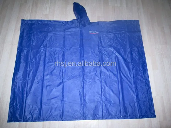 0.15mm thick PVC rainponcho for adult with hood and tie