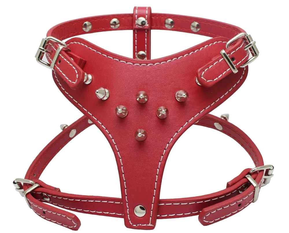 Quality  Spiked Real leather dog pet harness harness