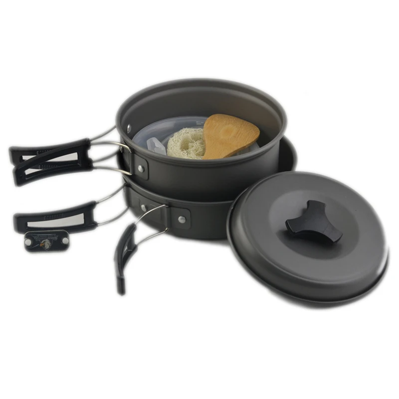 2015 new arrived hot sale camping backpack mini castamel cookware saucepan fry pan cookware set