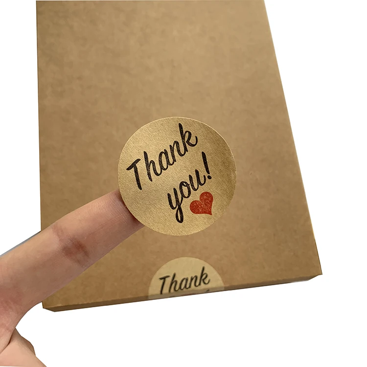 Wholesale Custom Design Adhesive Label Round Kraft Paper Circle Thank You Sticker
