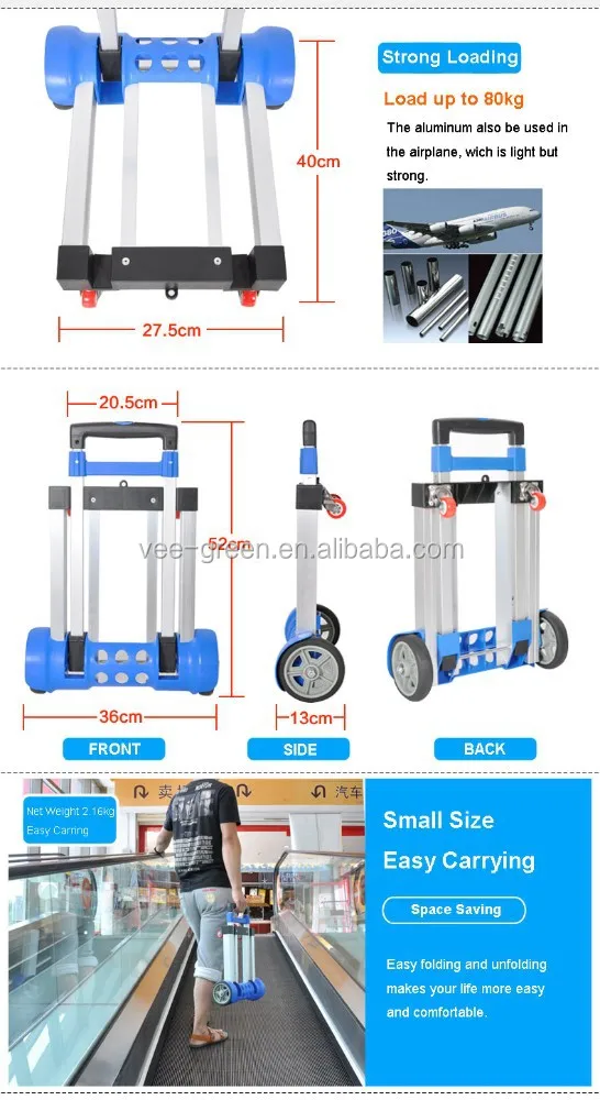 Aluminum Folding Supermarket Luggage Cart with Telescopic Handle