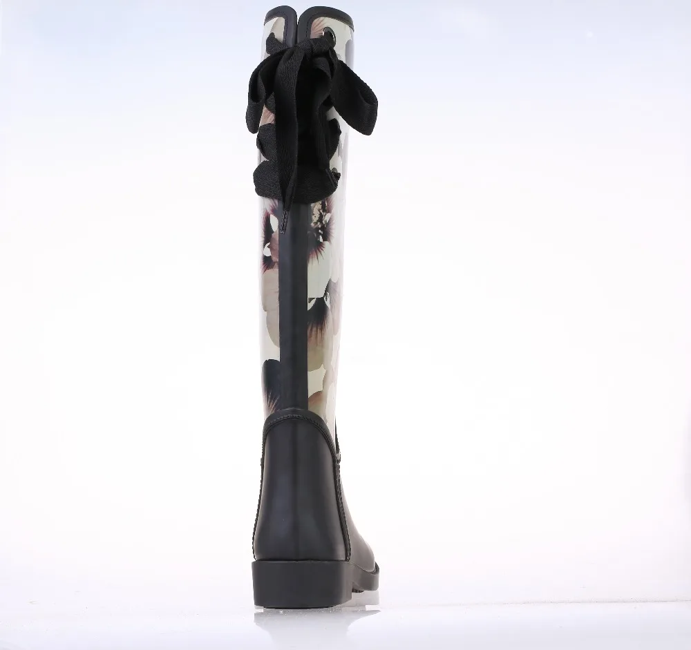 
lace up woman Rain boot with covered pu upper 