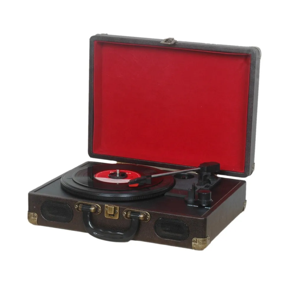 high end quality portable suitcase vinyl record player with turntable auodio