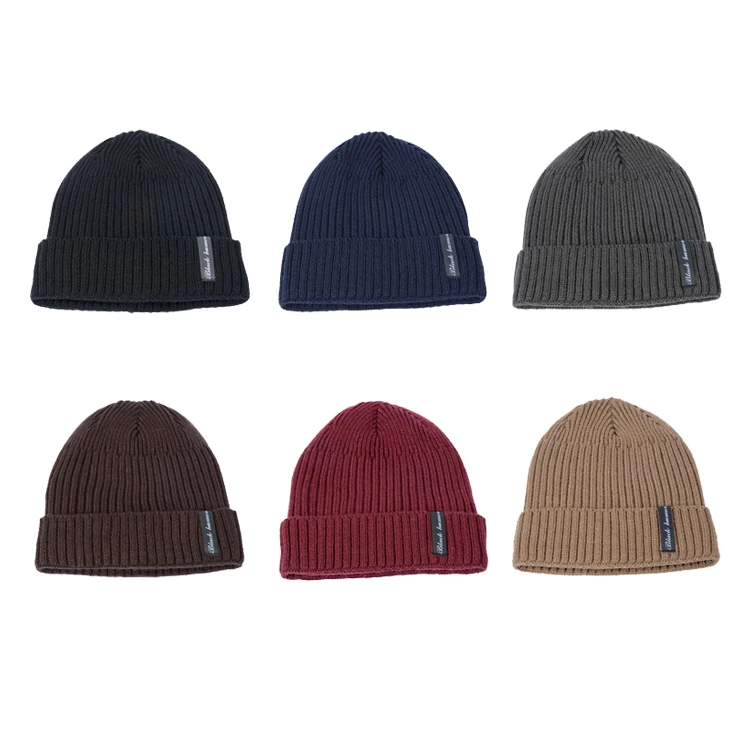 Wholesale ribbed cashmere beanie hat with woven label