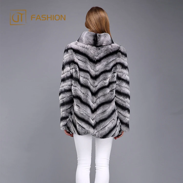 Top quality jtfur wholesale twill standing collar rex rabbit fur chinchilla women long coat