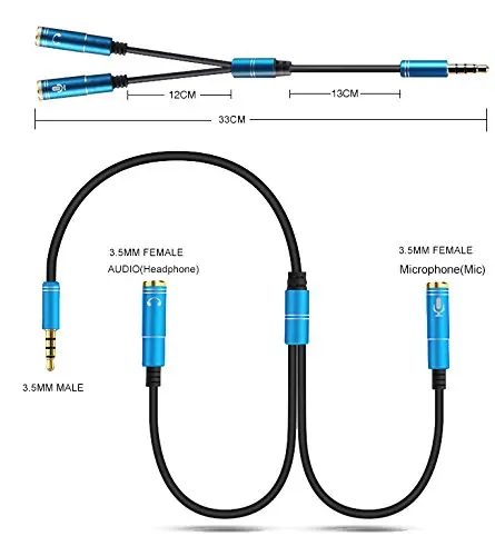 Headset Adapter Y Splitter 3.5mm Jack Cable with Separate Mic and Audio Headphone Connector Mutual Convertors for Notebook