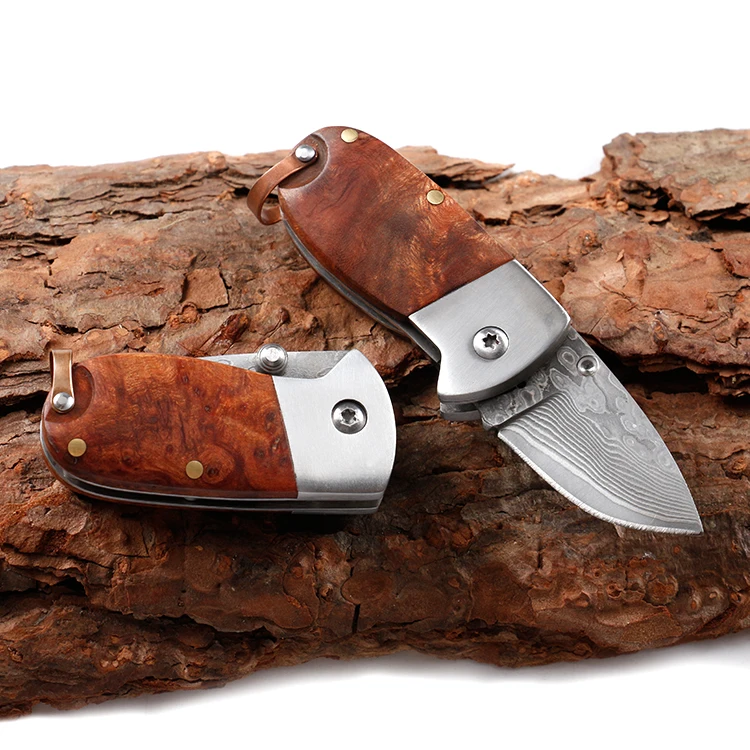 
Mini Damascus steel folding pocket knife key chian gift knife 
