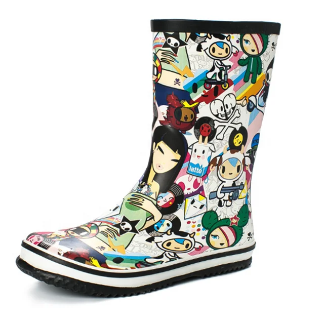 Hot selling Hot Sale Korean fashion graffiti cartoon rain shoes for sext ladies waterproof antislip rubber boots