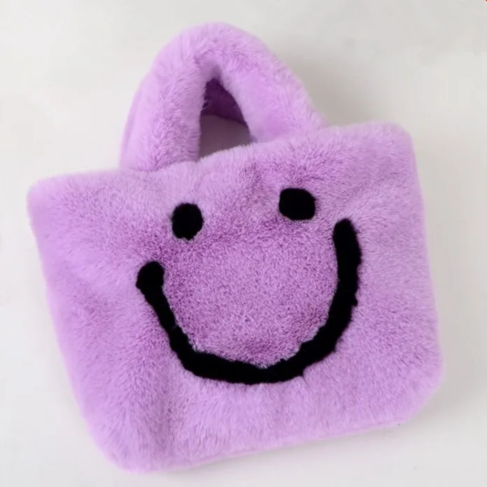 
Hot sale smiley face fur bag popular faux fur bag for women 