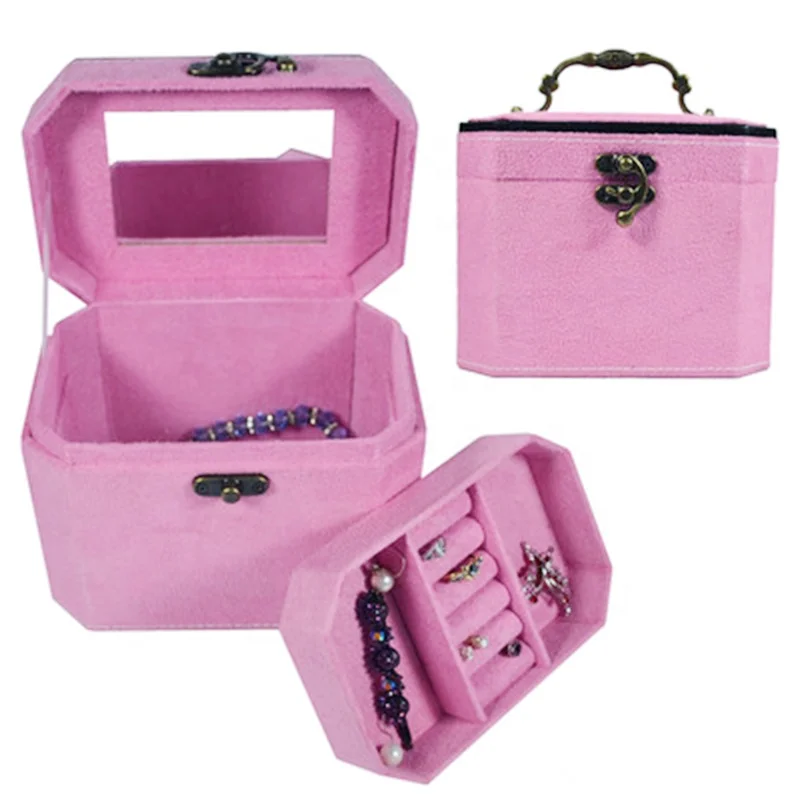 Детский подарок, дешевая керамическая бархатная шкатулка для ювелирных изделий с зеркалом