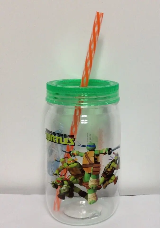 16oz Custom Plastic Mason Jar With Straw and Lid
