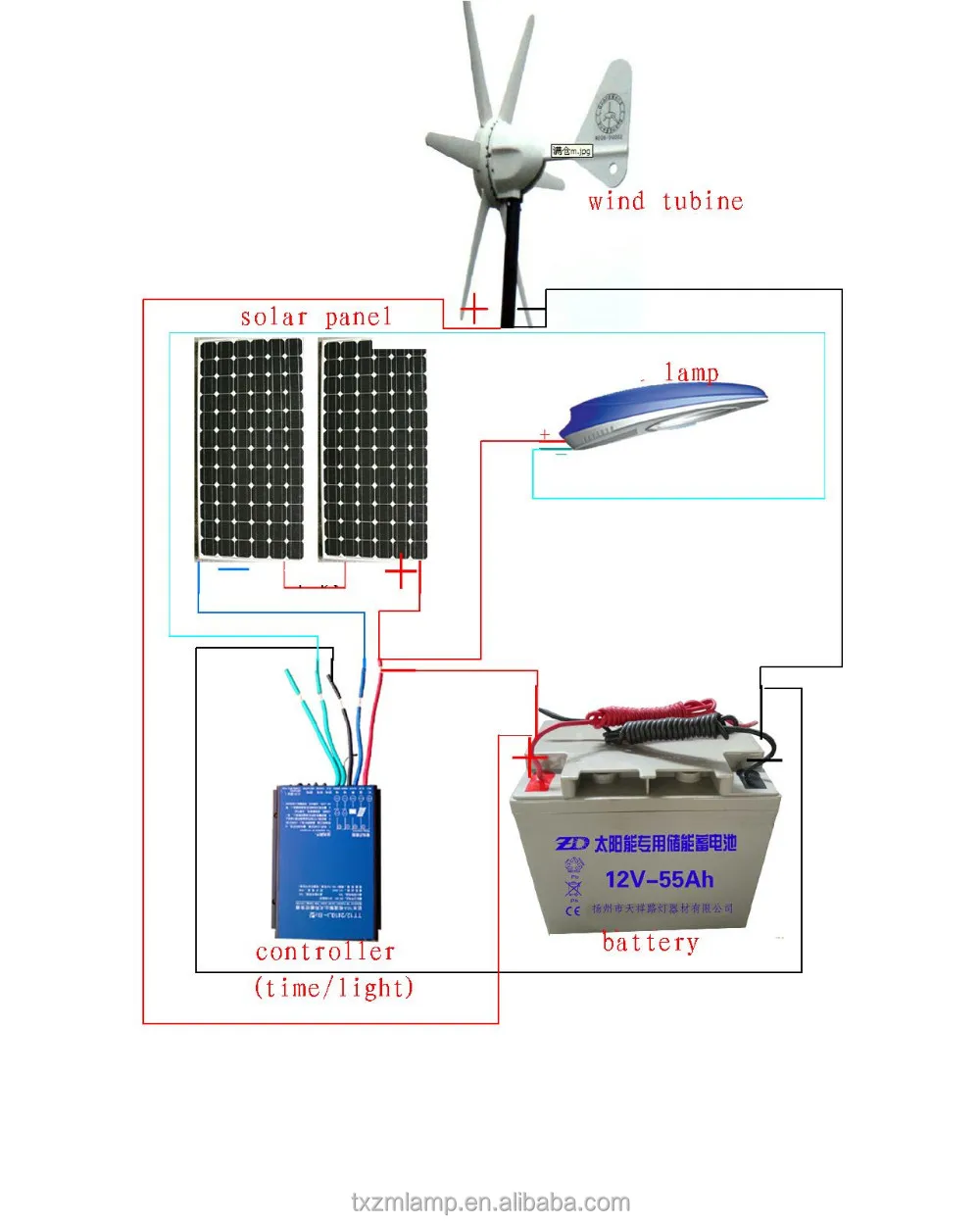 LED Light Wind Solar Hybrid Street Light Solar Outdoor Light 24v35w Solar Panel with Windmill Street Steel DC Aluminum 75 80 TX