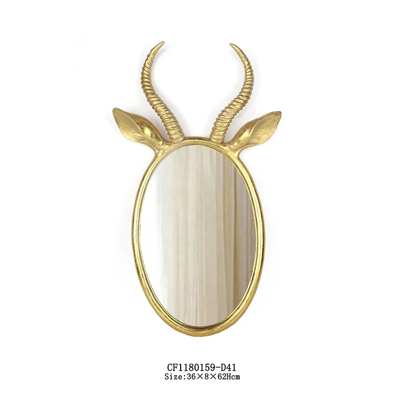 Resin Golden Moose Antlers Wall Mirror Decorative