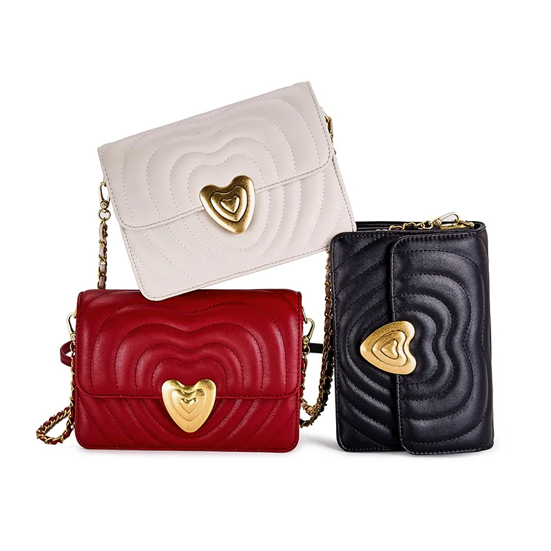 fashion design chain sling bag heart embroidery women sling handbag dropshipping 2021 messenger bag