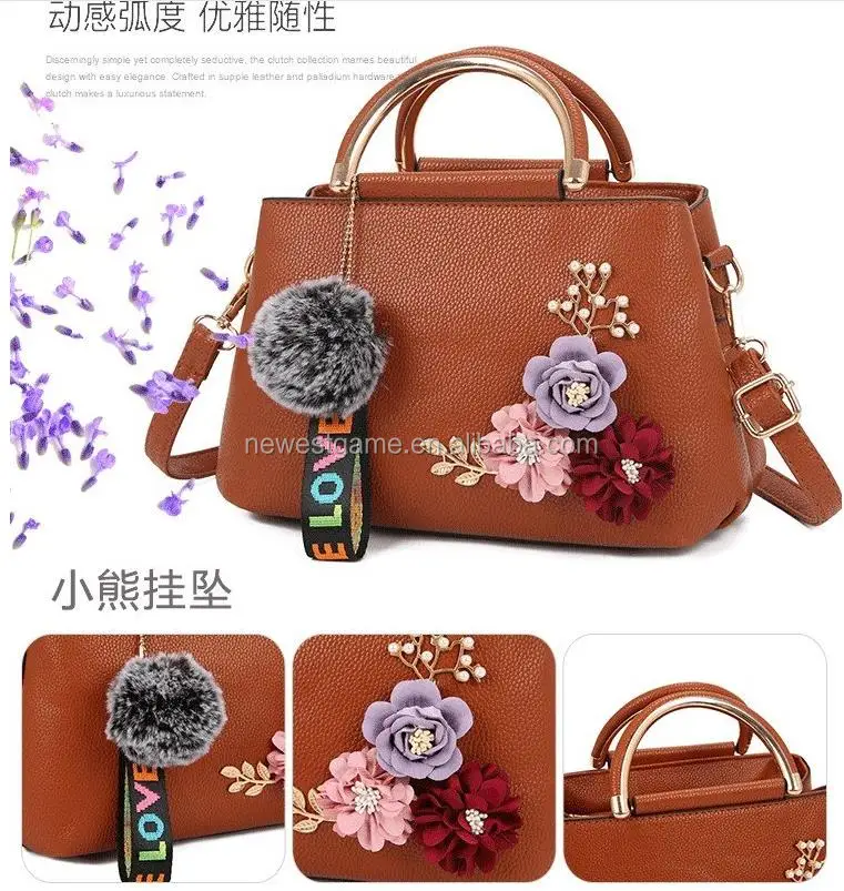 
Good quality Cheap Latest Model Trendy European Style Women Handbag Artificial Flower Decoration Lady Leather Hand Bag Free ship 