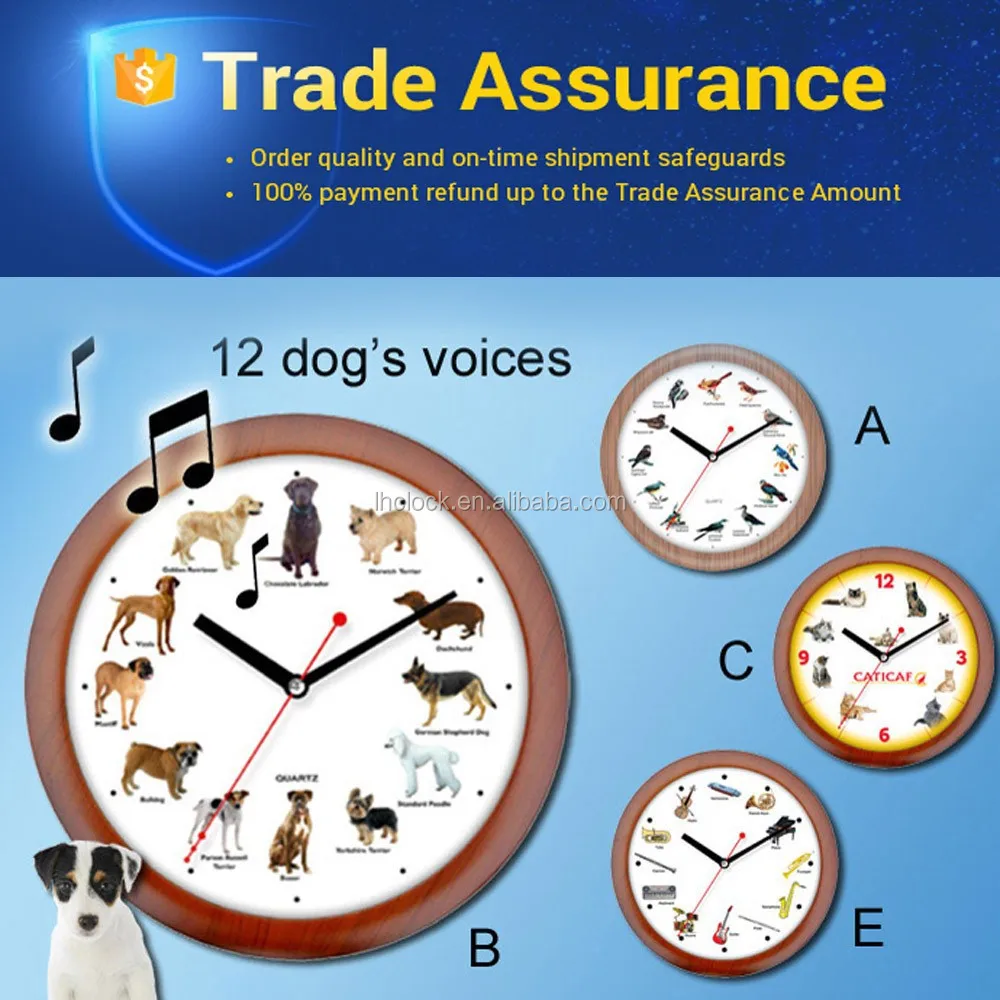 hourly music wall clock bird cat dog animal horse instrument sound wall clock