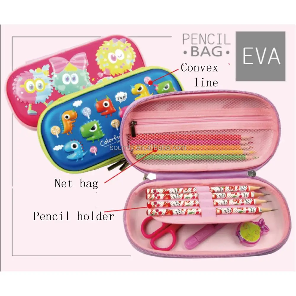 Custom PU leather colorful 3D eva kids pencil case