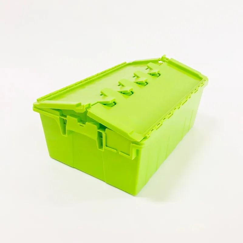 Сверхпрочные штабелируемые пластиковые ящики для хранения с прикрепленной крышкой