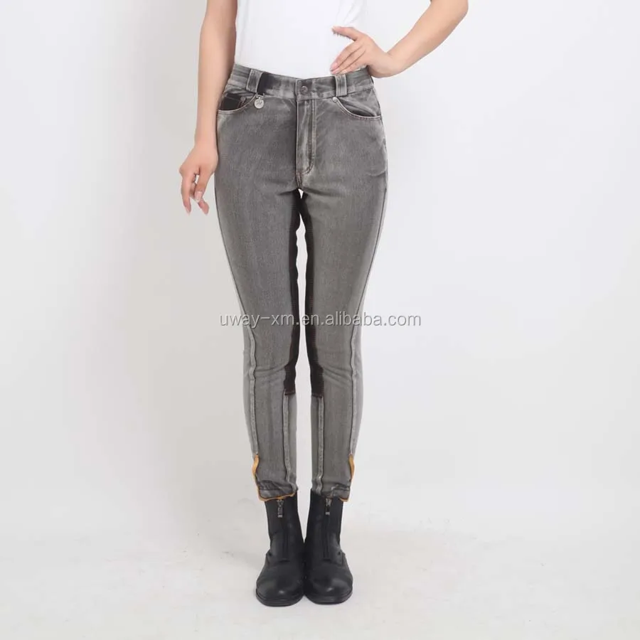 Full leather washed denim horse riding breeches