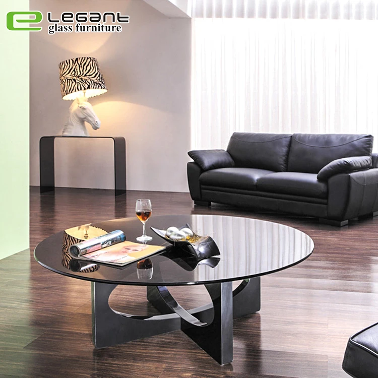 Simple Square Curved Glass Center Table with Mirror