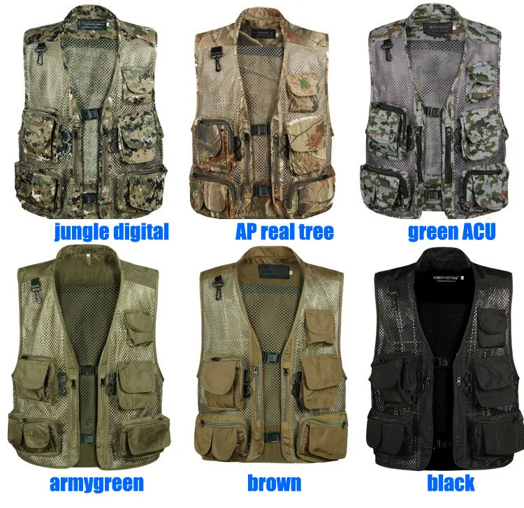 Men Camo Mesh Multi Pockets Camo Fish Hunt Vest Shooting Waistcoat Esporte Sleeveless men fishing Mesh Vest