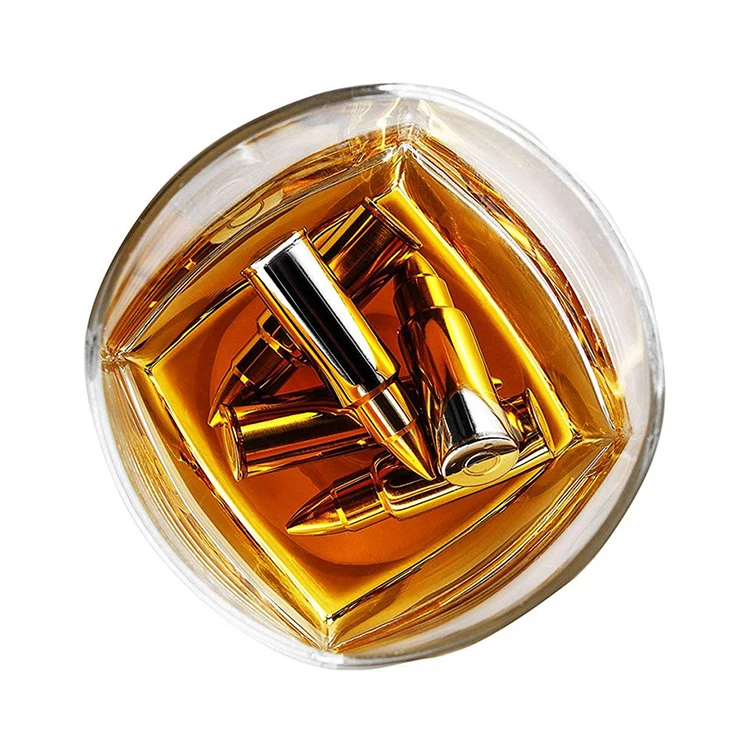 Набор из 6 кубиков льда из нержавеющей стали, пули, металлический камень для виски, новая идея