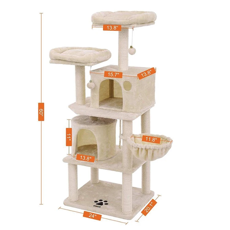 Customized Plush Fur Scratching Printing Sisal Cat Scratcher Tree Castle Tower