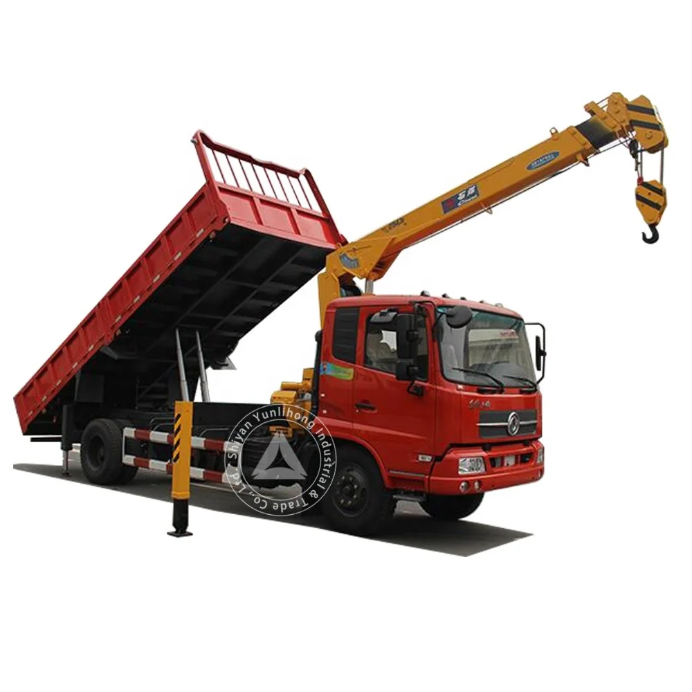 Dongfeng 4x2 15 ton 6 wheel Dump Truck With mounted 8 Tons Telescopic Boom Mounted Crane For Sale